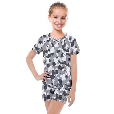 Camouflage Gris/blanc Kids  Mesh Tee And Shorts Set by kcreatif