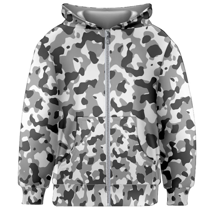 Camouflage Gris/Blanc Kids  Zipper Hoodie Without Drawstring