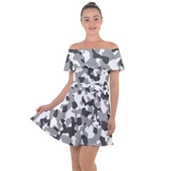 Camouflage Gris/blanc Off Shoulder Velour Dress