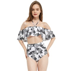 Camouflage Gris/blanc Halter Flowy Bikini Set 