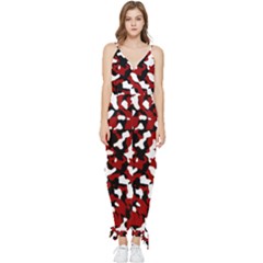 Camouflage Rouge Sleeveless Tie Ankle Jumpsuit by kcreatif