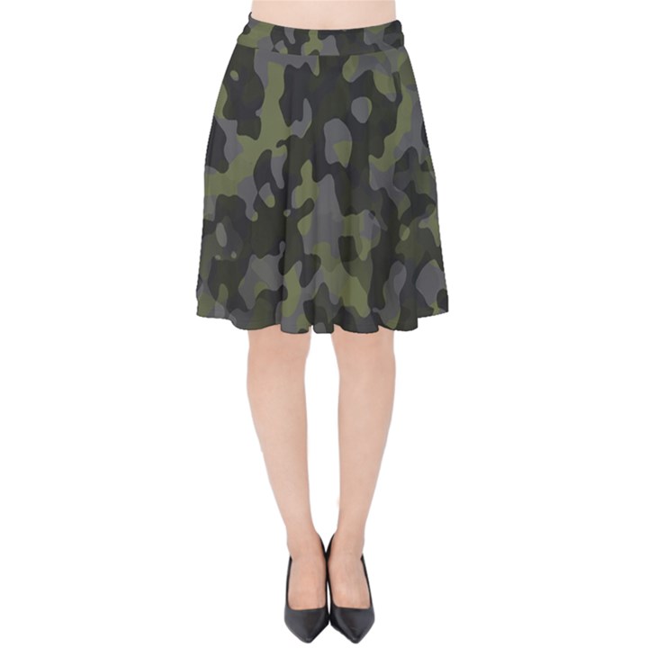 Camouflage Vert Velvet High Waist Skirt