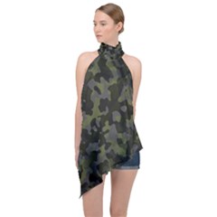 Camouflage Vert Halter Asymmetric Satin Top by kcreatif