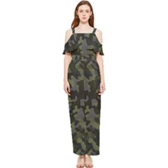 Camouflage Vert Draped Sleeveless Chiffon Jumpsuit