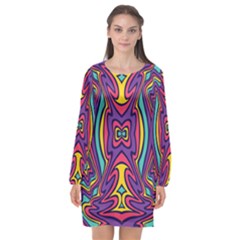 Abstract Pattern Long Sleeve Chiffon Shift Dress  by designsbymallika