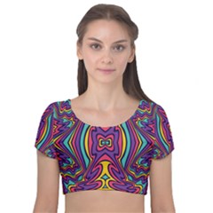 Abstract Pattern Velvet Short Sleeve Crop Top  by designsbymallika