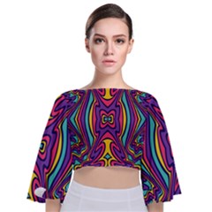 Abstract Pattern Tie Back Butterfly Sleeve Chiffon Top by designsbymallika