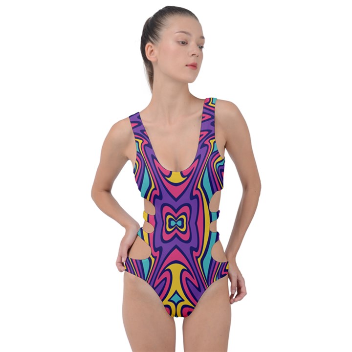 Abstract Pattern Side Cut Out Swimsuit