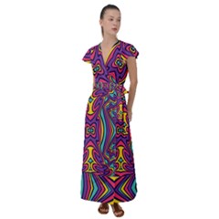 Abstract Pattern Flutter Sleeve Maxi Dress by designsbymallika