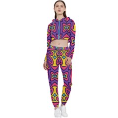 Abstract Pattern Cropped Zip Up Lounge Set