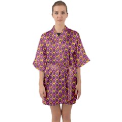 Geometric Groovy Pattern Half Sleeve Satin Kimono  by designsbymallika