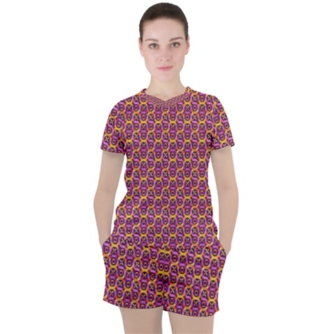 Geometric Groovy Pattern Women s Tee And Shorts Set by designsbymallika