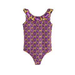 Geometric Groovy Pattern Kids  Frill Swimsuit by designsbymallika