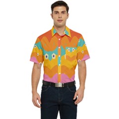 Floral Geometric Pattern Men s Short Sleeve Pocket Shirt 