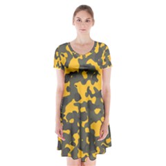 Camouflage Jaune/vert  Short Sleeve V-neck Flare Dress by kcreatif