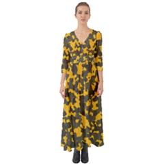 Camouflage Jaune/vert  Button Up Boho Maxi Dress by kcreatif