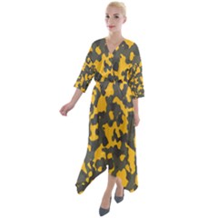 Camouflage Jaune/vert  Quarter Sleeve Wrap Front Maxi Dress by kcreatif