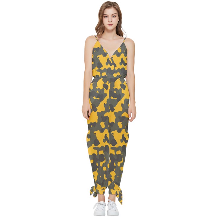 Camouflage jaune/vert  Sleeveless Tie Ankle Jumpsuit