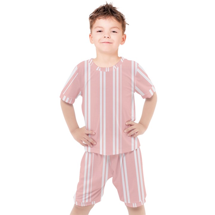 Bandes blanc/rose clair Kids  Tee and Shorts Set