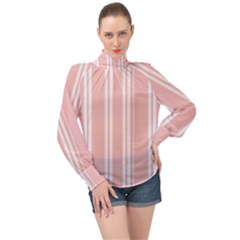 Bandes Blanc/rose Clair High Neck Long Sleeve Chiffon Top by kcreatif