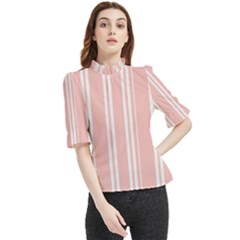 Bandes Blanc/rose Clair Frill Neck Blouse