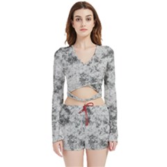 Degrade Blanc/gris Velvet Wrap Crop Top And Shorts Set