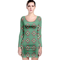 Mushrooms In The Meadow  Long Sleeve Bodycon Dress by SychEva