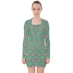 Mushrooms In The Meadow  V-neck Bodycon Long Sleeve Dress by SychEva