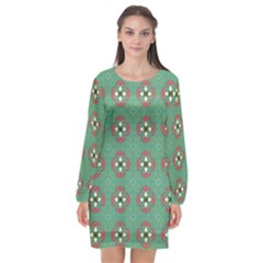 Mushrooms In The Meadow  Long Sleeve Chiffon Shift Dress  by SychEva