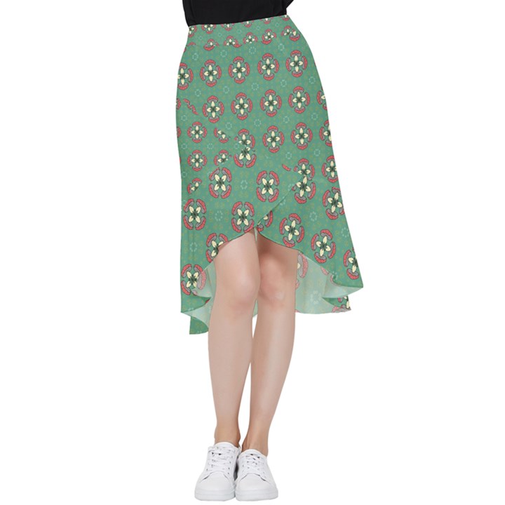 Mushrooms in the meadow. Frill Hi Low Chiffon Skirt