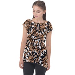 Modern Tribal Geometric Print Design Cap Sleeve High Low Top