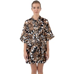 Modern Tribal Geometric Print Design Half Sleeve Satin Kimono 