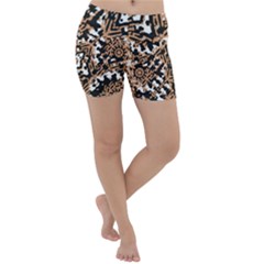 Modern Tribal Geometric Print Design Lightweight Velour Yoga Shorts