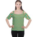 Green Floral Pattern Cutout Shoulder Tee View1