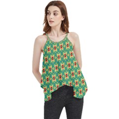 Green Floral Pattern Flowy Camisole Tank Top