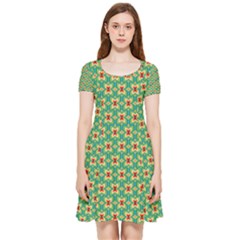 Green Floral Pattern Inside Out Cap Sleeve Dress