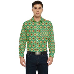 Green Floral Pattern Men s Long Sleeve Pocket Shirt 