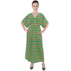 Green Floral Pattern V-neck Boho Style Maxi Dress by designsbymallika