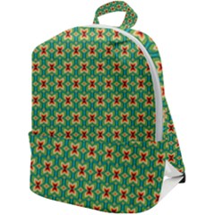 Green Floral Pattern Zip Up Backpack