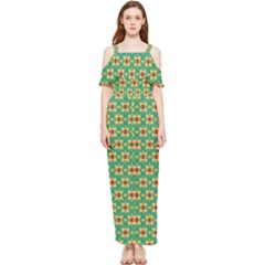 Green Floral Pattern Draped Sleeveless Chiffon Jumpsuit