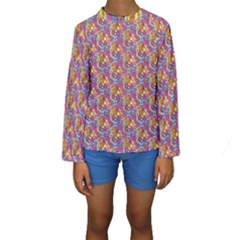 Groovy Floral Pattern Kids  Long Sleeve Swimwear by designsbymallika