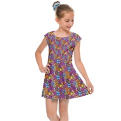 Groovy Floral Pattern Kids  Cap Sleeve Dress by designsbymallika