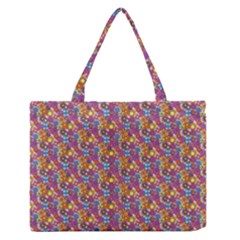 Groovy Floral Pattern Zipper Medium Tote Bag by designsbymallika