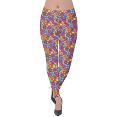 Groovy Floral Pattern Velvet Leggings by designsbymallika