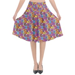 Groovy Floral Pattern Flared Midi Skirt by designsbymallika