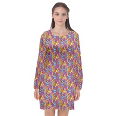 Groovy Floral Pattern Long Sleeve Chiffon Shift Dress 