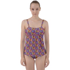 Groovy Floral Pattern Twist Front Tankini Set by designsbymallika