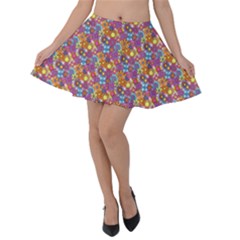 Groovy Floral Pattern Velvet Skater Skirt by designsbymallika