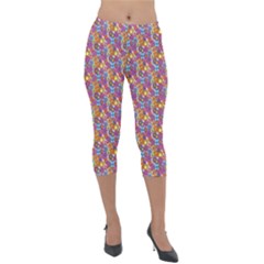 Groovy Floral Pattern Lightweight Velour Capri Leggings  by designsbymallika