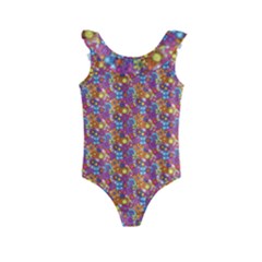 Groovy Floral Pattern Kids  Frill Swimsuit by designsbymallika